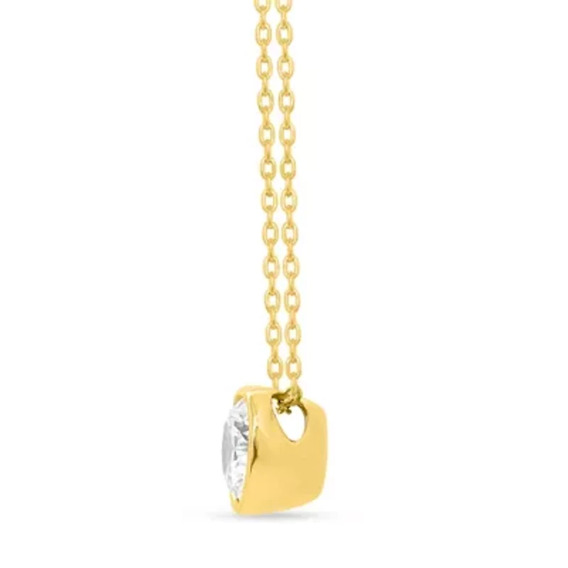 Lab Created 1 Ct Oval Grown Diamond Bezel Set Solitaire Pendant Gold Plated Sterling Silver