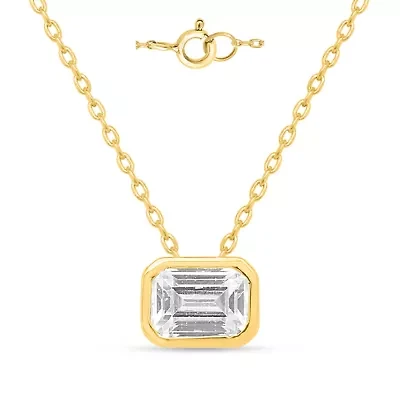 Lab Created 1 Ct Emerald Grown Diamond Bezel Set Solitaire Pendant Gold Plated Sterling Silver