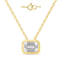 Lab Created 1 Ct Emerald Grown Diamond Bezel Set Solitaire Pendant Gold Plated Sterling Silver
