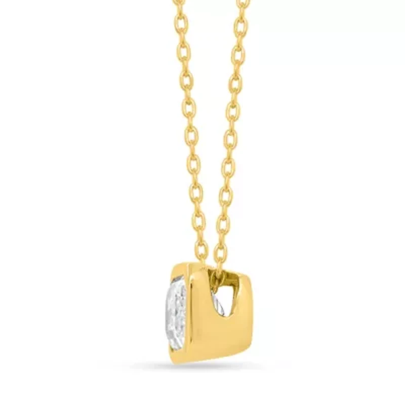 Lab Created 1 Ct Emerald Grown Diamond Bezel Set Solitaire Pendant Gold Plated Sterling Silver