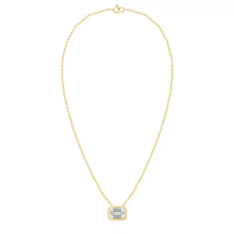 Lab Created 1 Ct Emerald Grown Diamond Bezel Set Solitaire Pendant Gold Plated Sterling Silver