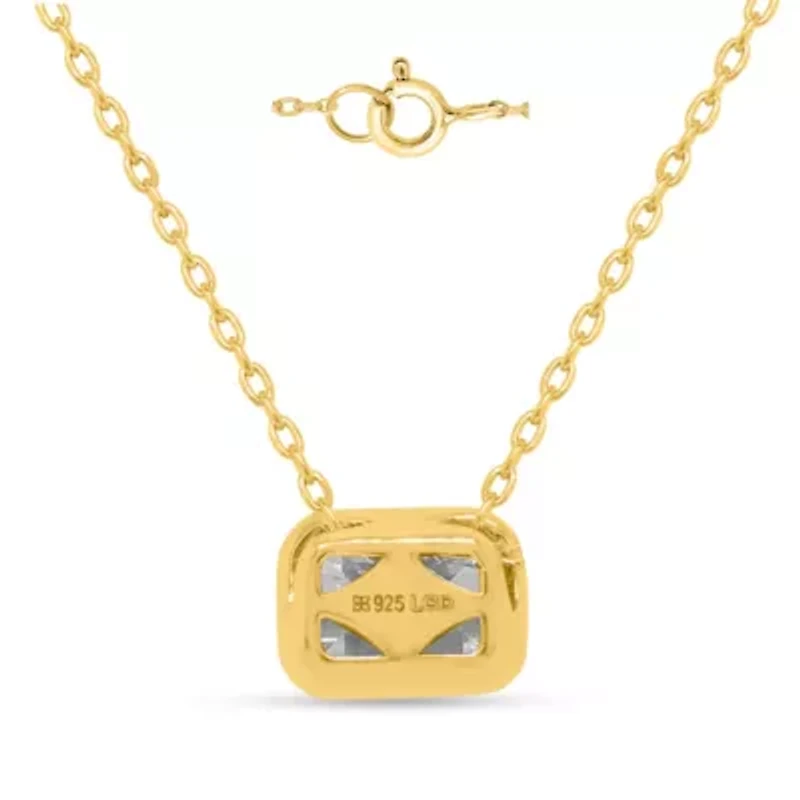 Lab Created 1 Ct Emerald Grown Diamond Bezel Set Solitaire Pendant Gold Plated Sterling Silver