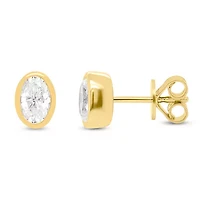 Lab Created 1 Ctw Oval Grown Diamond Bezel Set Stud Earrings Sterling Silver