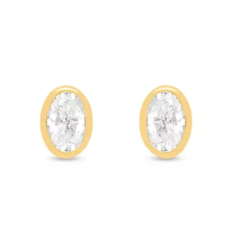 Lab Created 1 Ctw Oval Grown Diamond Bezel Set Stud Earrings Sterling Silver