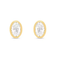 Lab Created 1 Ctw Oval Grown Diamond Bezel Set Stud Earrings Sterling Silver