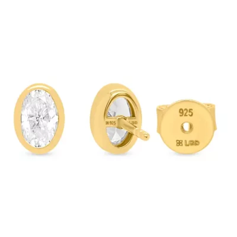 Lab Created 1 Ctw Oval Grown Diamond Bezel Set Stud Earrings Sterling Silver