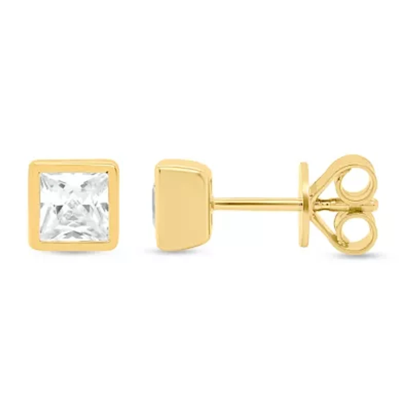 Lab Created 1 Ctw Princess Grown Diamond Bezel Set Stud Earrings Gold Plated Sterling Silver