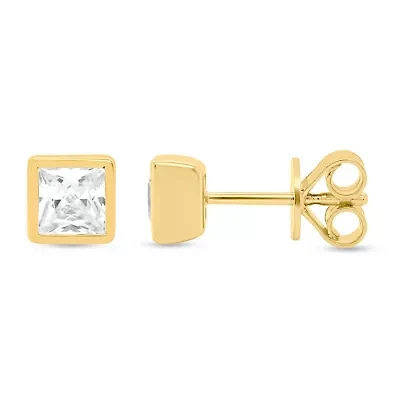 Lab Created 1 Ctw Princess Grown Diamond Bezel Set Stud Earrings Gold Plated Sterling Silver
