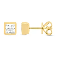 Lab Created 1 Ctw Princess Grown Diamond Bezel Set Stud Earrings Gold Plated Sterling Silver