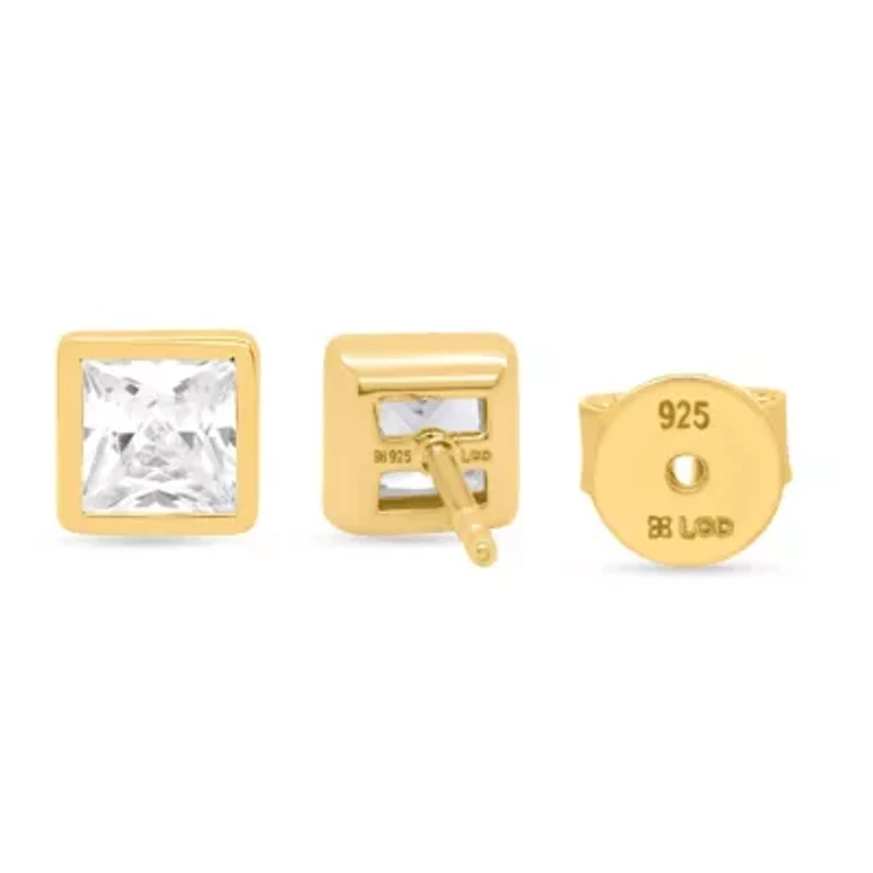 Lab Created 1 Ctw Princess Grown Diamond Bezel Set Stud Earrings Gold Plated Sterling Silver