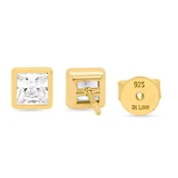 Lab Created 1 Ctw Princess Grown Diamond Bezel Set Stud Earrings Gold Plated Sterling Silver