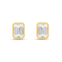 Lab Created 1 Ctw Emerald Grown Diamond Bezel Set Stud Earrings Sterling Silver