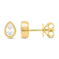 Lab Created 1 Ctw Pear Grown Diamond Bezel Set Stud Earrings Gold Plated Sterling Silver
