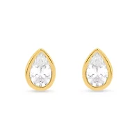 Lab Created 1 Ctw Pear Grown Diamond Bezel Set Stud Earrings Gold Plated Sterling Silver