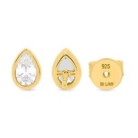 Lab Created 1 Ctw Pear Grown Diamond Bezel Set Stud Earrings Gold Plated Sterling Silver