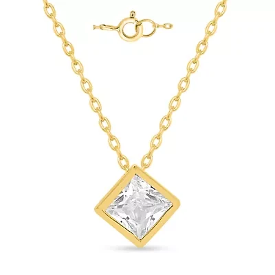 Lab Created 1 Ct Princess Grown Diamond Bezel Set Solitaire Pendant Sterling Silver