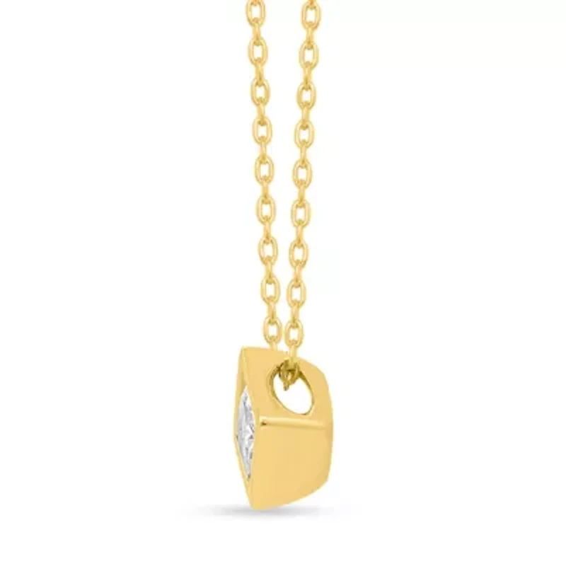 Lab Created 1 Ct Princess Grown Diamond Bezel Set Solitaire Pendant Sterling Silver