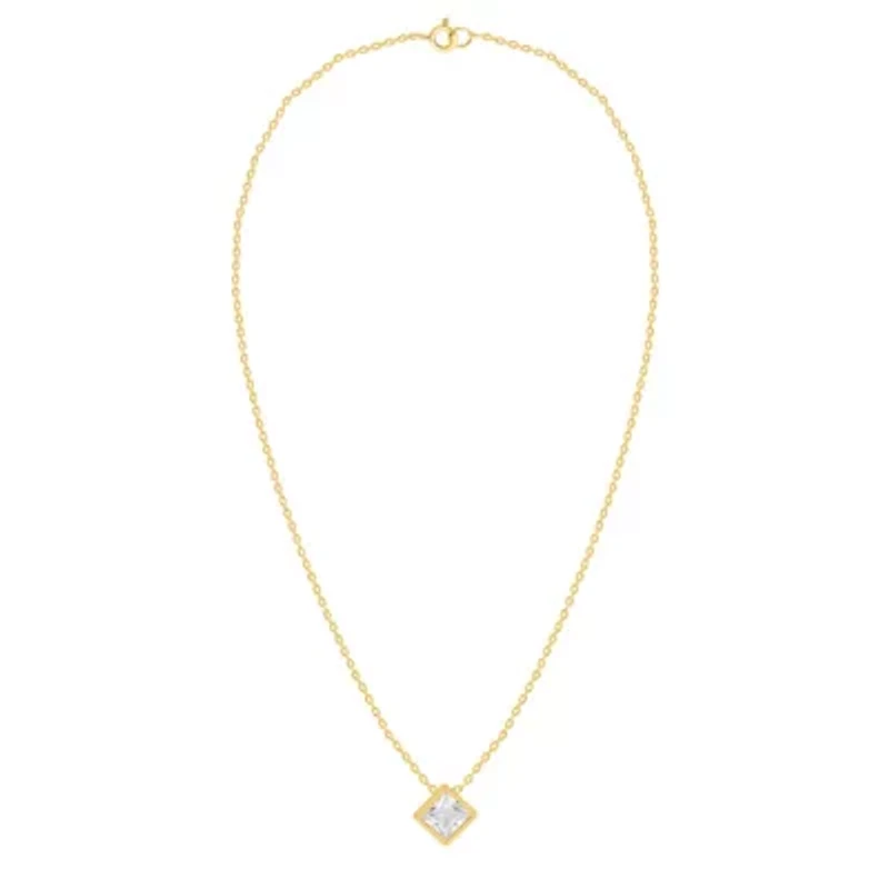 Lab Created 1 Ct Princess Grown Diamond Bezel Set Solitaire Pendant Sterling Silver