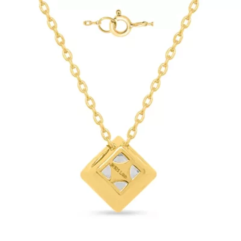 Lab Created 1 Ct Princess Grown Diamond Bezel Set Solitaire Pendant Sterling Silver