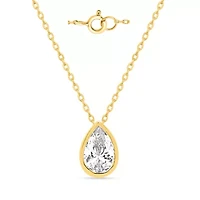 Lab Created 1 Ct Pear Grown Diamond Bezel Set Solitaire Pendant Gold Plated Sterling Silver