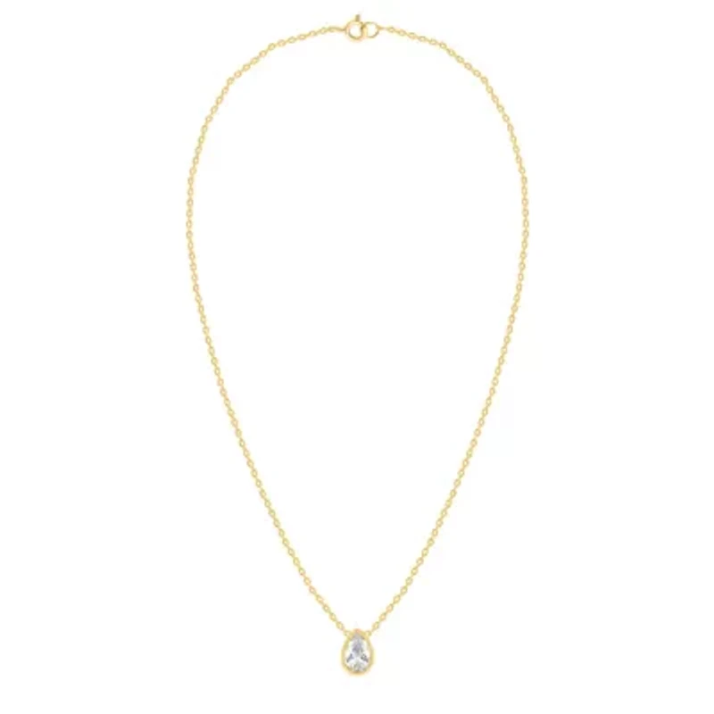 Lab Created 1 Ct Pear Grown Diamond Bezel Set Solitaire Pendant Gold Plated Sterling Silver