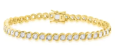 LAB Created 2 CTW GROWN DIAMOND BRACELET GOLD PLATED STERLING SILVER