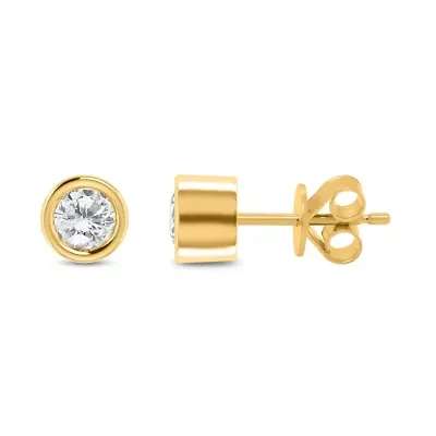 Lab Created 1CTW Lab Grown Diamond Bezel Set Stud Earrings In Gold Plated Sterling Silver