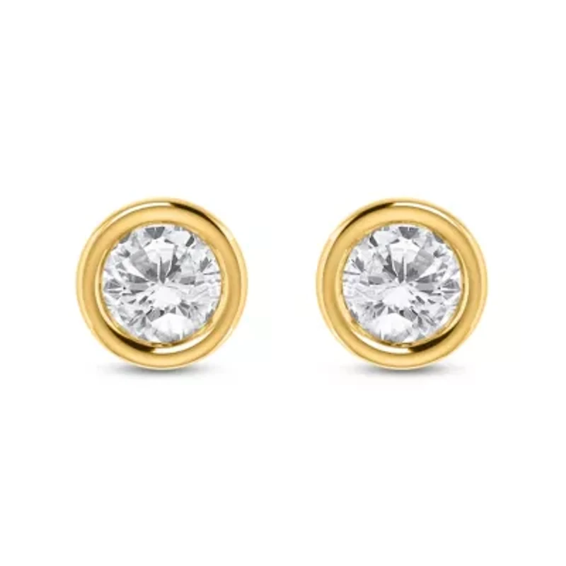 Lab Created 1CTW Lab Grown Diamond Bezel Set Stud Earrings In Gold Plated Sterling Silver