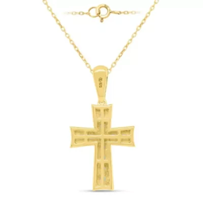 Lab Created 1/2 CTW LAB GROWN DIAMOND CROSS PENDANT IN GOLD PLATED STERLING SILVER