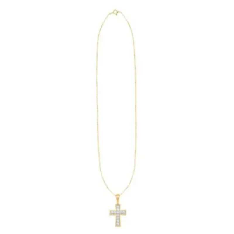 Lab Created 1/2 CTW LAB GROWN DIAMOND CROSS PENDANT IN GOLD PLATED STERLING SILVER