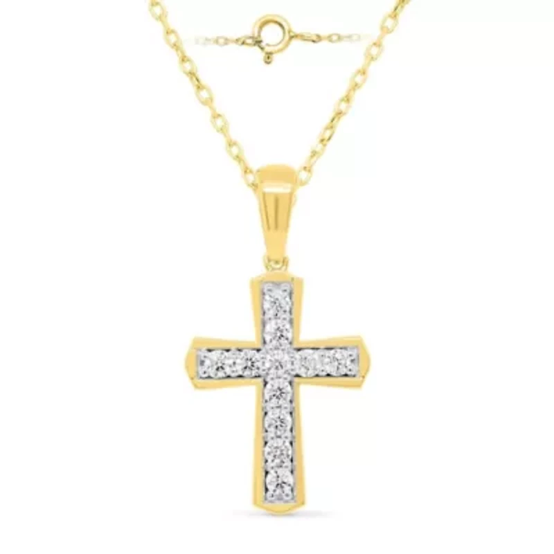 Lab Created 1/2 CTW LAB GROWN DIAMOND CROSS PENDANT IN GOLD PLATED STERLING SILVER