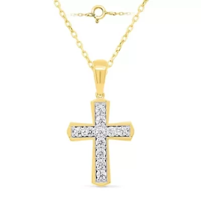 Lab Created 1/2 CTW LAB GROWN DIAMOND CROSS PENDANT IN GOLD PLATED STERLING SILVER