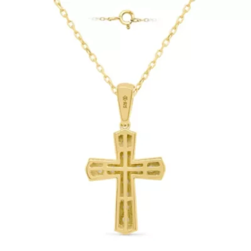 Lab Created 1/2 CTW LAB GROWN DIAMOND CROSS PENDANT IN GOLD PLATED STERLING SILVER