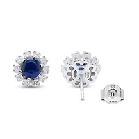 Lab Created 5.00 MM Round Created Blue Sapphire and 1/2CTTW Lab Grown Diamond Earrings.