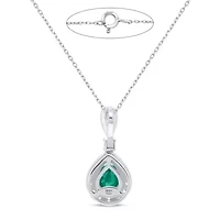 Lab Created 8X6 MM Pear Created Emerald and 1/3CTTW Lab Grown Diamond Pendant W/Chain.