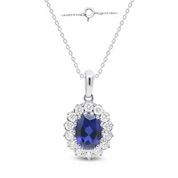 Lab Created 8X6 MM Oval Created Ruby and 1/2CTTW Lab Grown Diamond Pendant W/Chain.