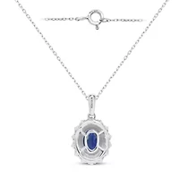 Lab Created 8X6 MM Oval Created Ruby and 1/2CTTW Lab Grown Diamond Pendant W/Chain.