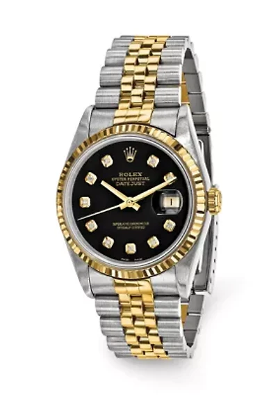 Men’s 18K Gold and Stainless Steel Datejust Jubilee Black Diamond Dial 18K Fluted Bezel Watch - FINAL SALE, NO RETURNS OR EXCHANGES