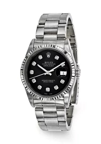 Datejust Oyster Black Diamond Dial 18K Fluted Bezel Watch - FINAL SALE, NO RETURNS OR EXCHANGES