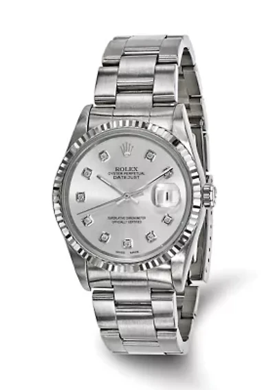 Datejust Oyster Silver Diamond Dial 18K Fluted Bezel Watch - FINAL SALE, NO RETURNS OR EXCHANGES