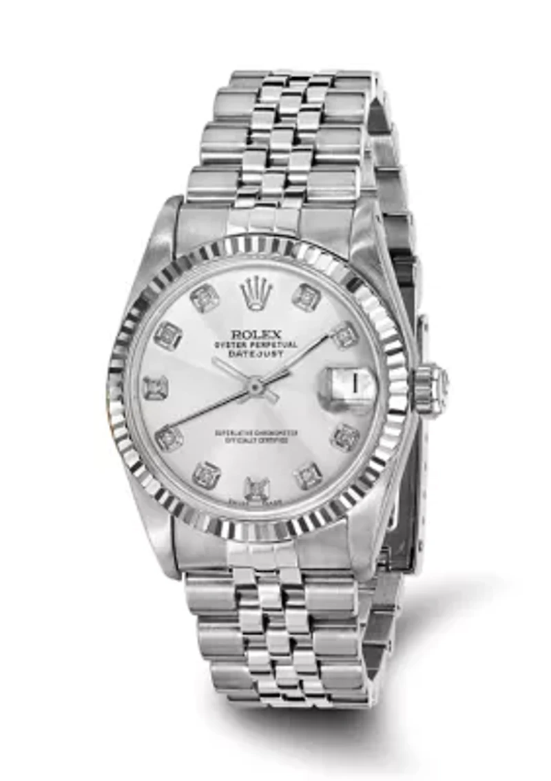 Datejust Jubilee Silver Diamond Dial 18K Fluted Bezel Watch - FINAL SALE