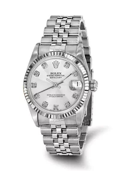 Datejust Jubilee Silver Diamond Dial 18K Fluted Bezel Watch - FINAL SALE