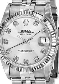 Datejust Jubilee Silver Diamond Dial 18K Fluted Bezel Watch - FINAL SALE