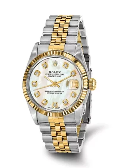 Midsize Two Tone Datejust Jubilee Mother of Pearl Diamond Dial 18K Fluted Bezel Watch - FINAL SALE, NO RETURNS OR EXCHANGES