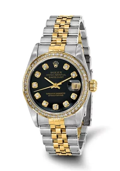 Datejust Jubilee Black Diamond Dial Diamond Bezel Watch - FINAL SALE, NO RETURNS OR EXCHANGES