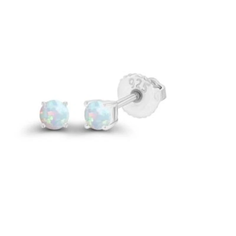 Lab Created Sterling Silver Rhodium 6mm Round Opal Stud Screwback Earring