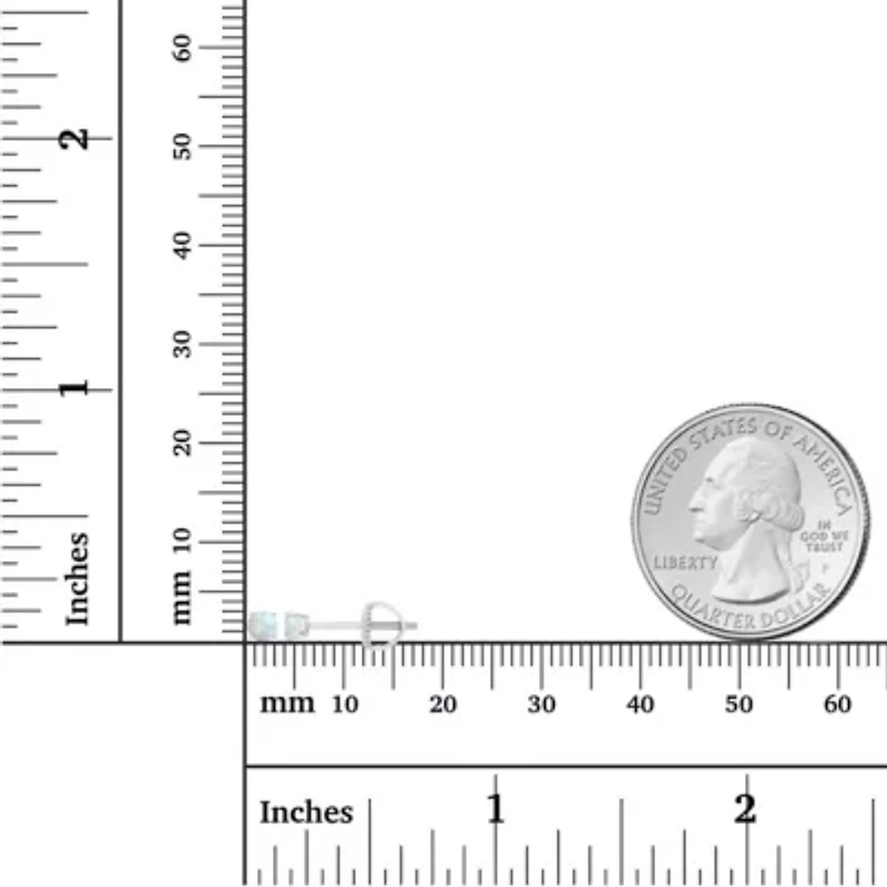 Lab Created Sterling Silver Rhodium 6mm Round Opal Stud Screwback Earring