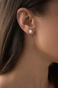 Lab Created Sterling Silver Rhodium 4mm Round Opal & 1mm White Sapphire Halo Screwback Earrings