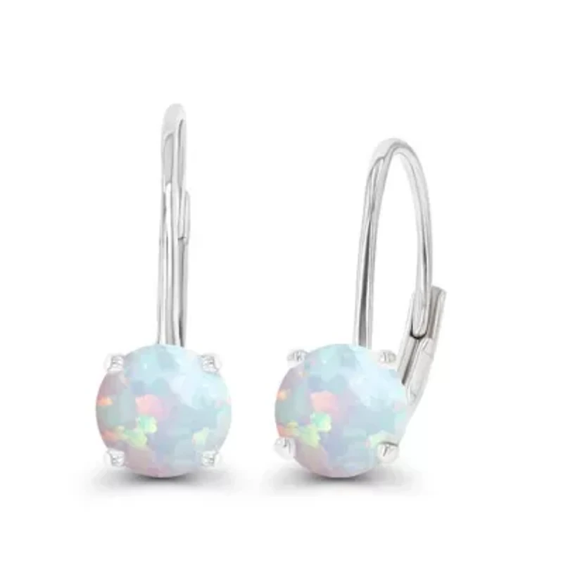 Lab Created Sterling Silver Rose 6mm Round Opal Stud Screwback Earring