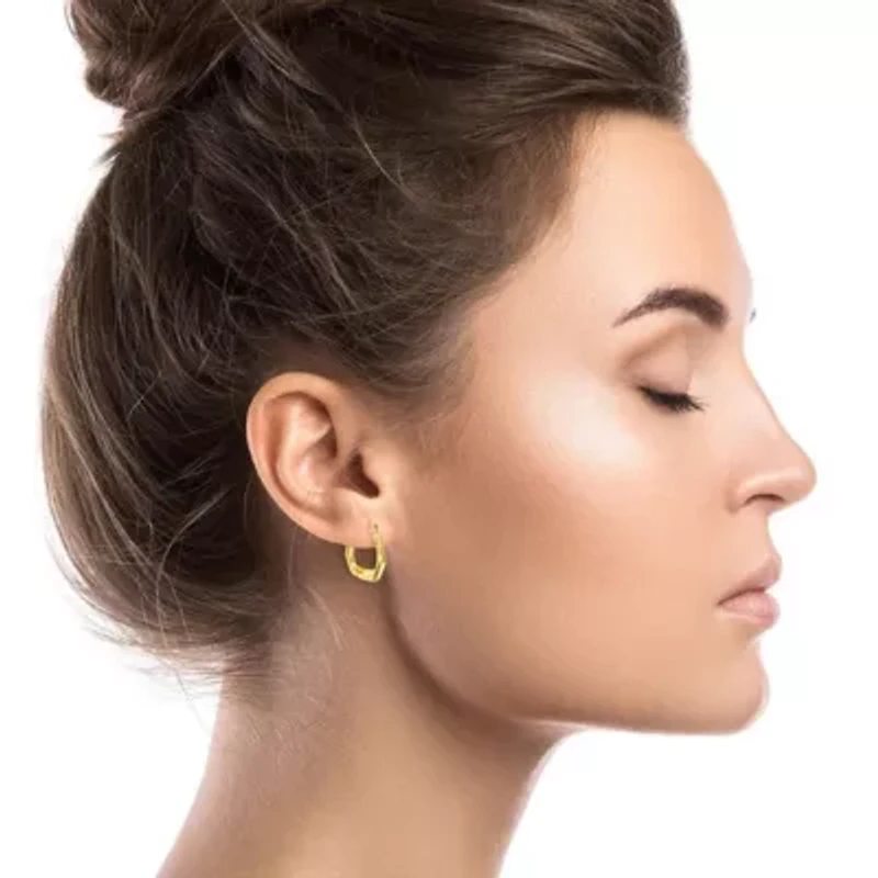 14K Yellow Gold Polished Hexagon Hoop Earring